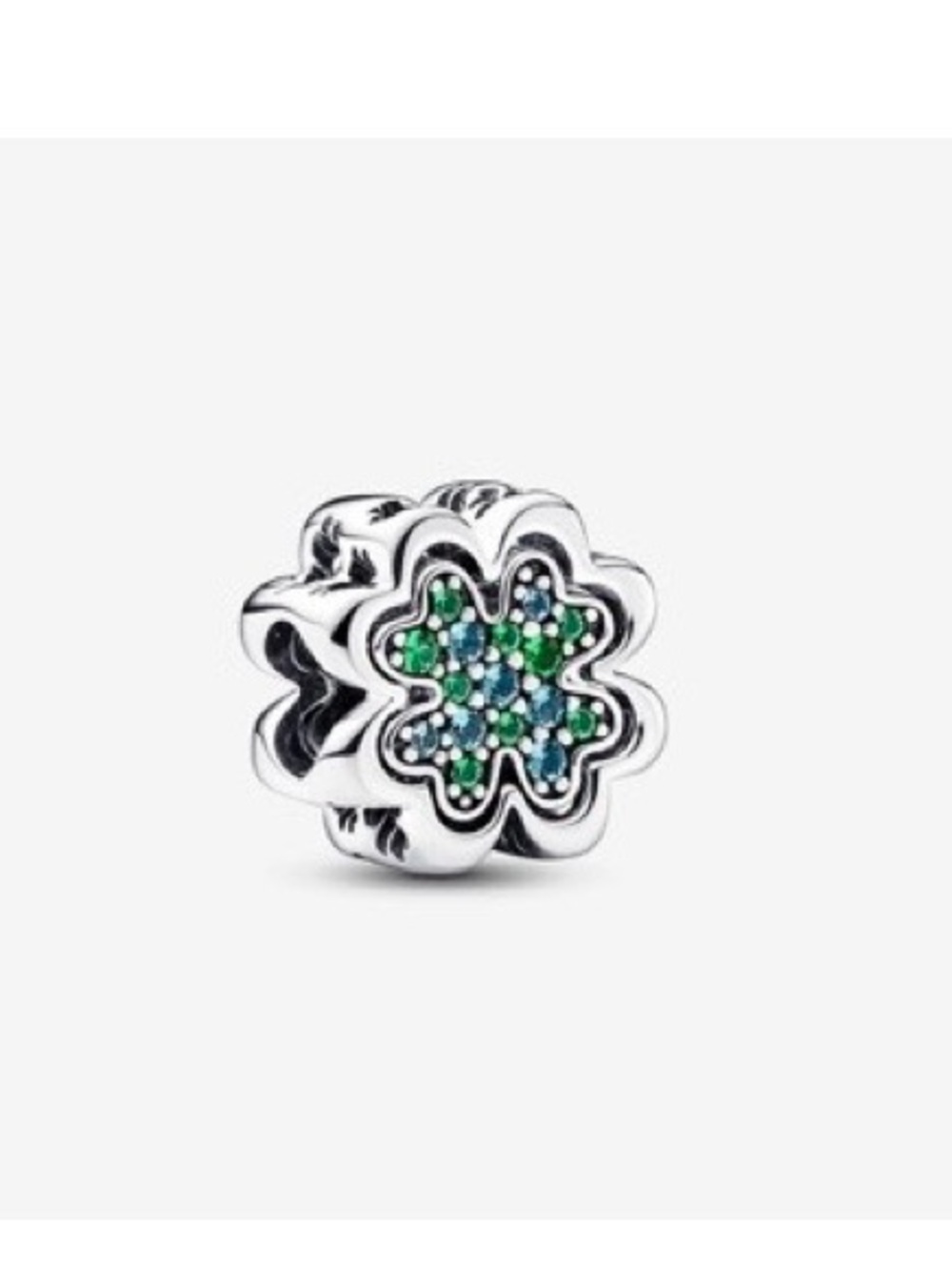 Pandora Sterling Silver Splittable Four-Leaf Clover Charm with Green blue stones